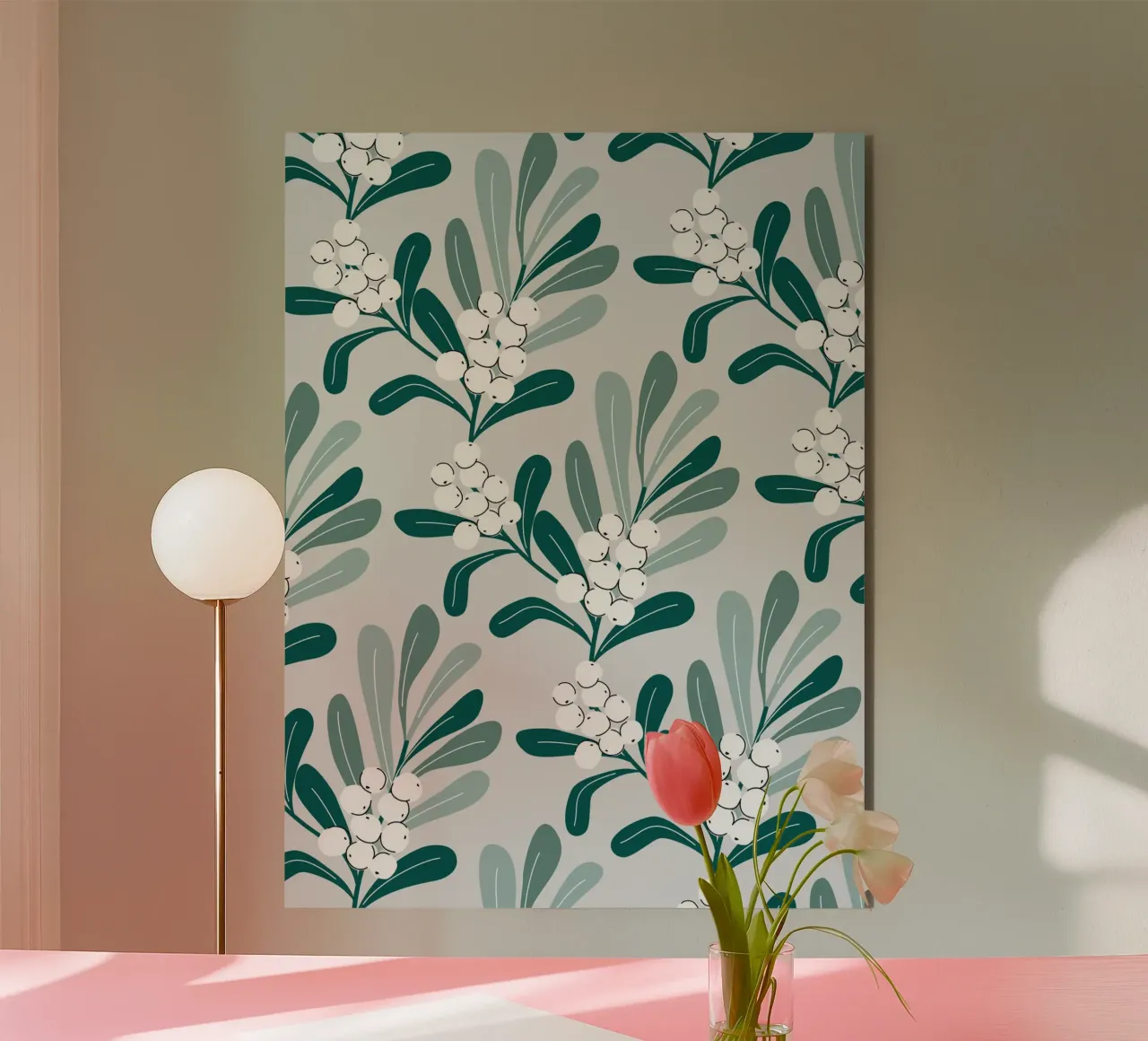 Mistletoe Branch Christmas Pattern alluminio dibond da anisillustration