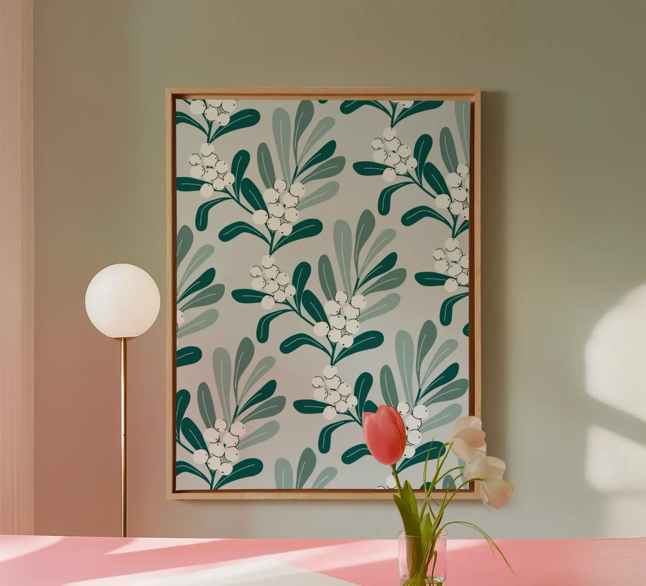 Mistletoe Branch Christmas Pattern canvas by anisillustration