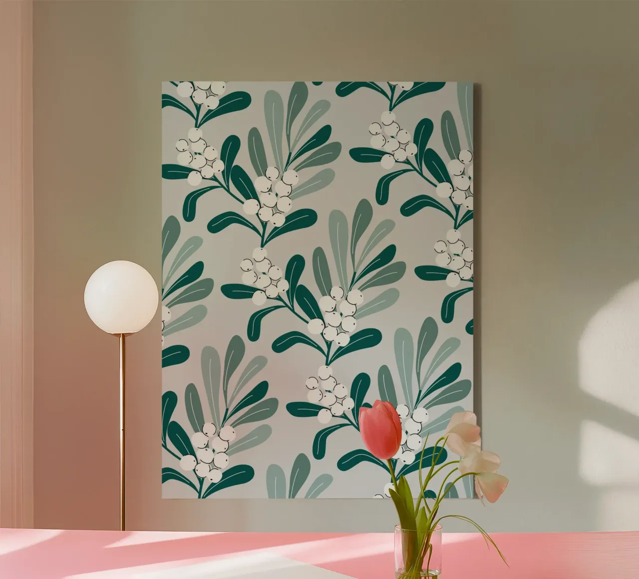 Mistletoe Branch Christmas Pattern canvas by anisillustration