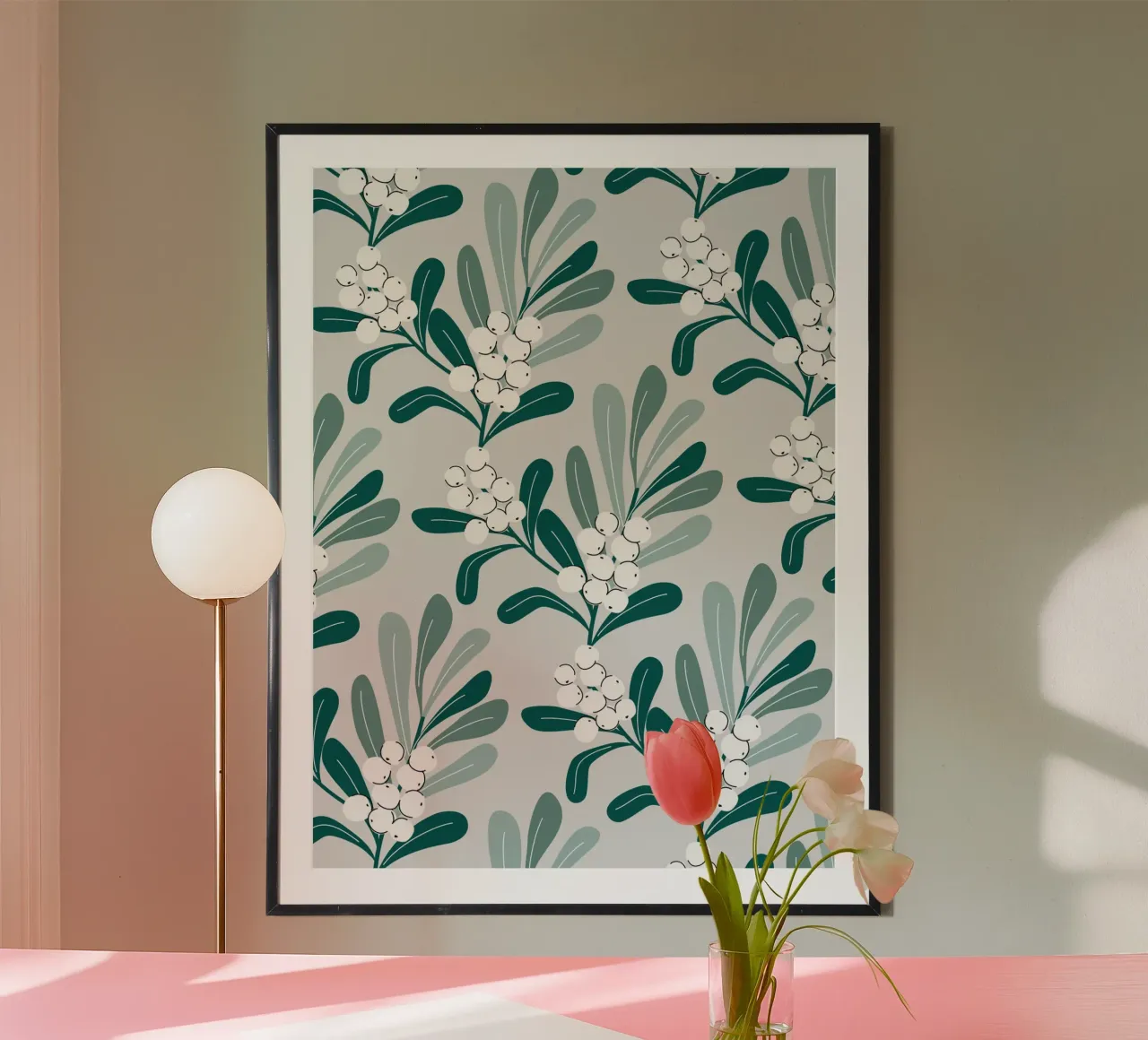 Mistletoe Branch Christmas Pattern carta hahnemühle da anisillustration