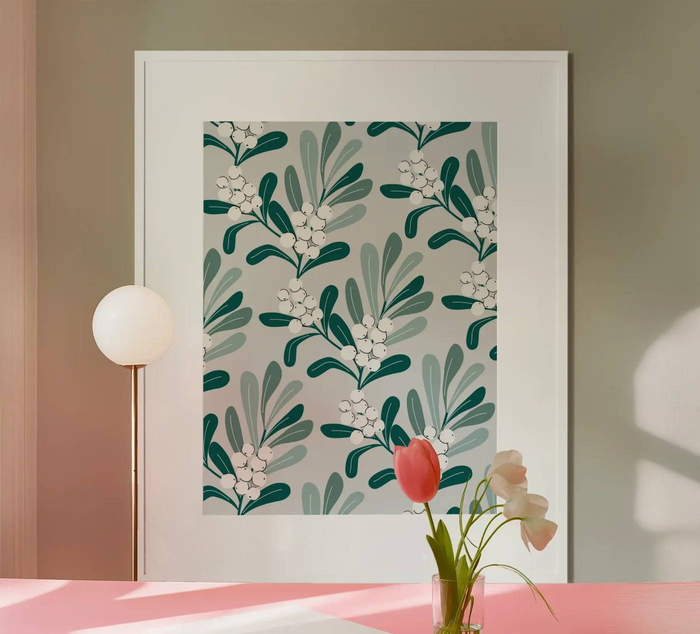 Mistletoe Branch Christmas Pattern poster by anisillustration