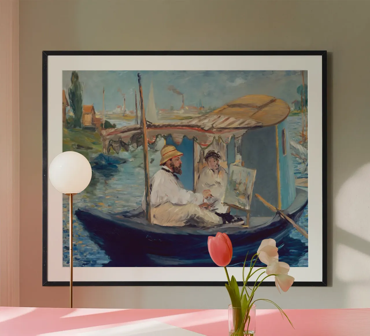 Manet - La barca poster con telaio in alluminio da ARTOTHEK