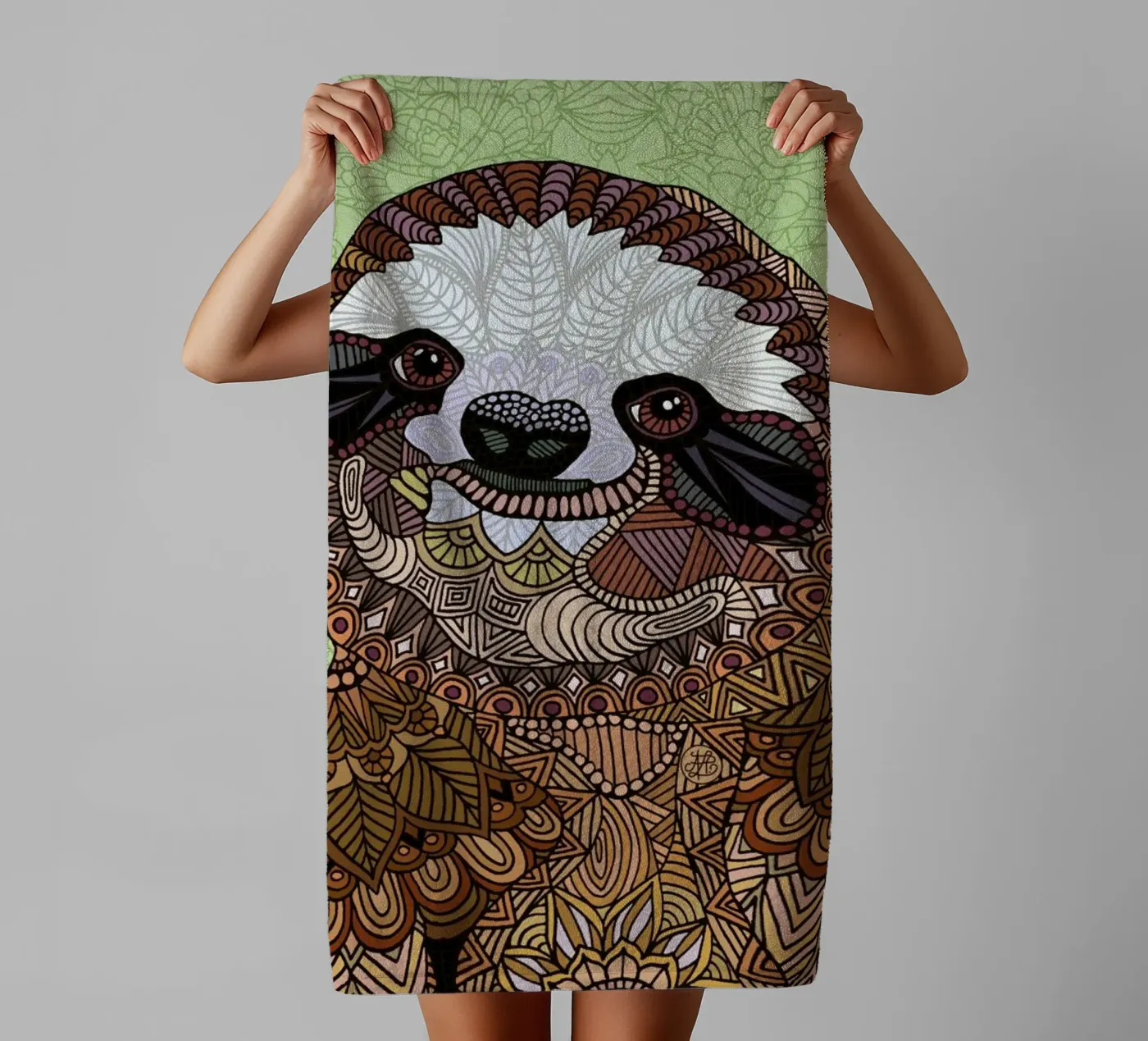 Smiling Sloth towel by Angelika Parker