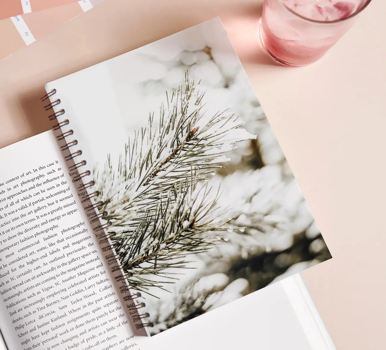Snowy Fir Branch - Winter Botanical Art Print spiral notebook by Whole©
