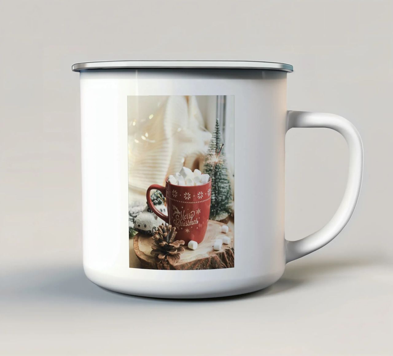 Kerstmok met marshmallows - Gezellige kerst Art Print emaille mok van Whole©
