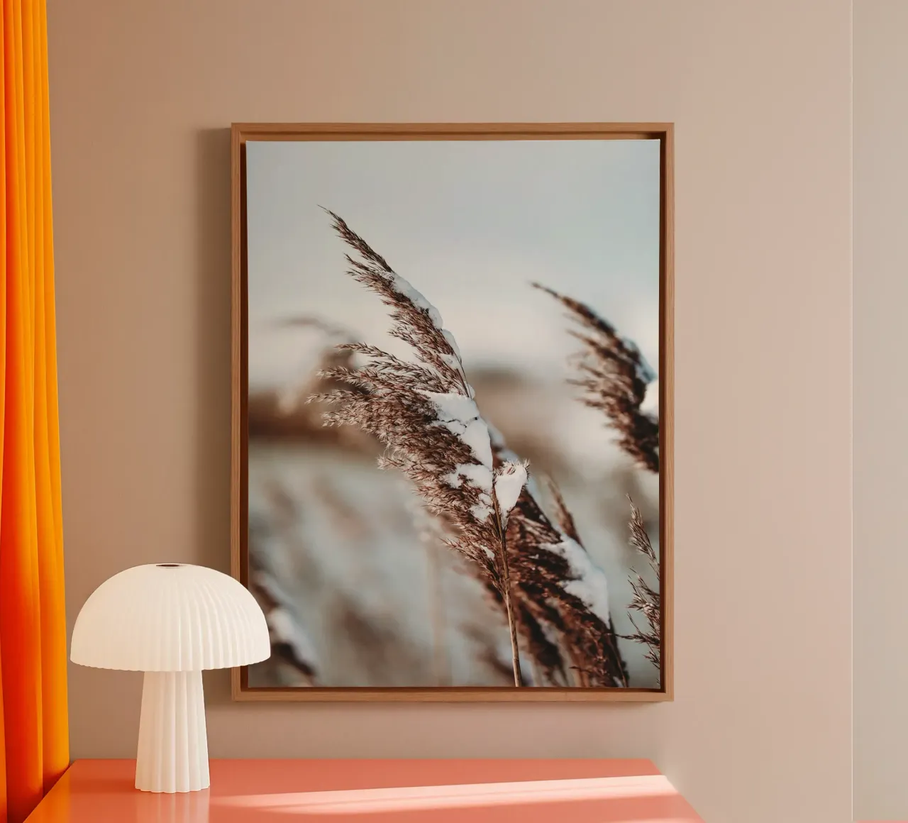 Reeds in the snow - Natural Winter Art Print Leinwand von Whole©