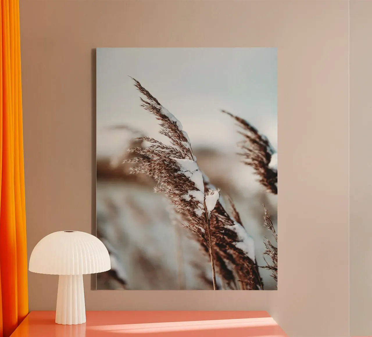 Reeds in the snow - Natural Winter Art Print Leinwand von Whole©