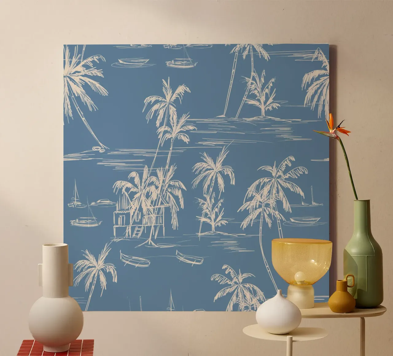 Tropical Beach Pattern tela con Cornice a cassetta da anisillustration