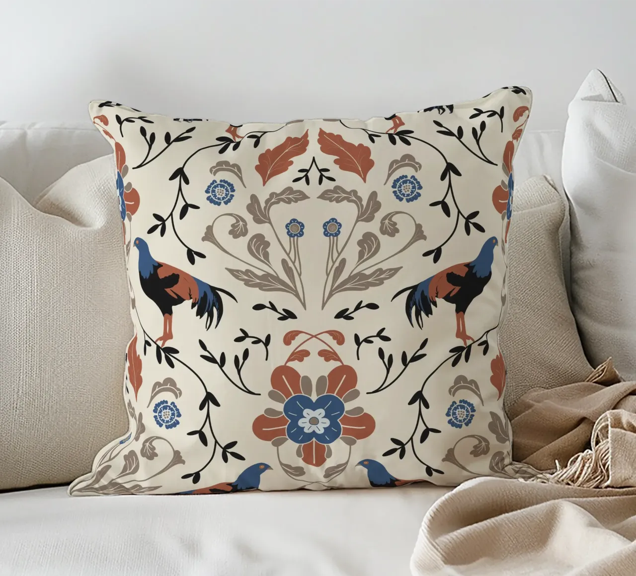 Bohemian Roosters Pattern cuscino da anisillustration