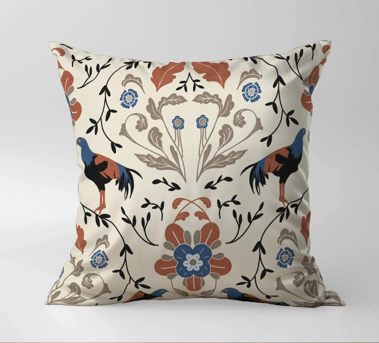 Bohemian Roosters Pattern cuscino da anisillustration