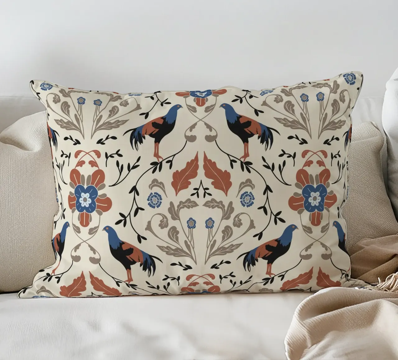 Bohemian Roosters Pattern cuscino da anisillustration