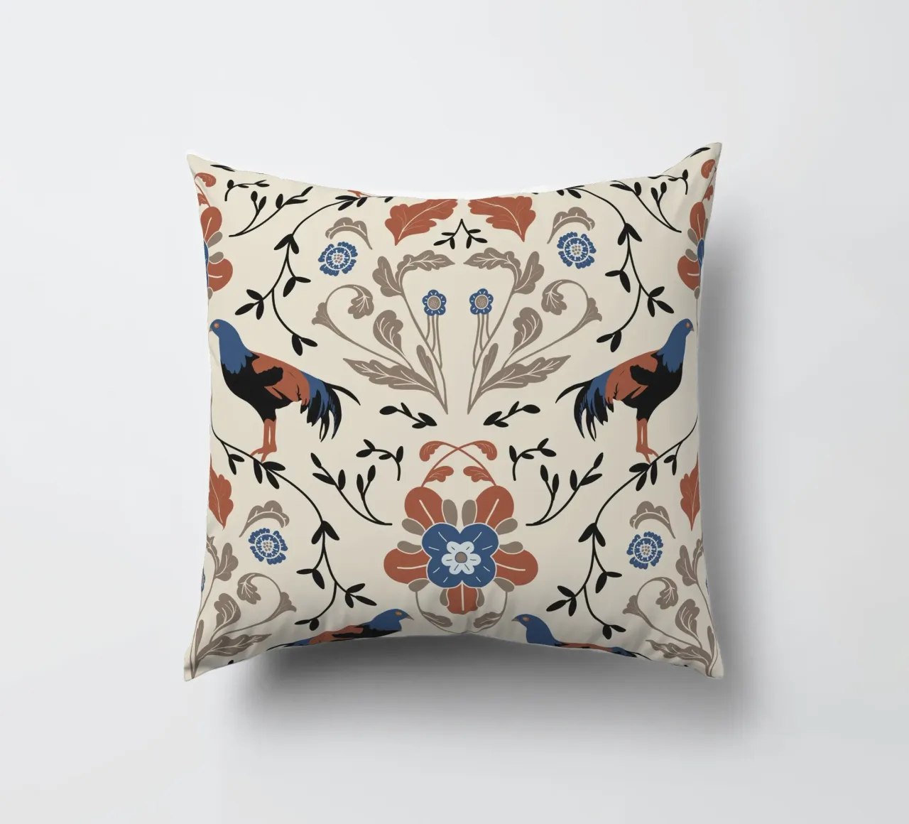 Bohemian Roosters Pattern cuscino da anisillustration