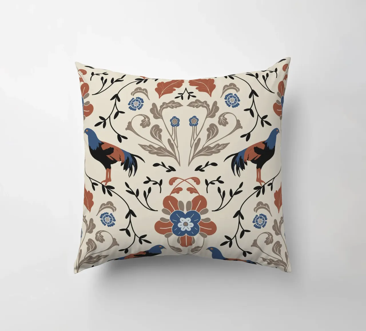 Bohemian Roosters Pattern cuscino da anisillustration
