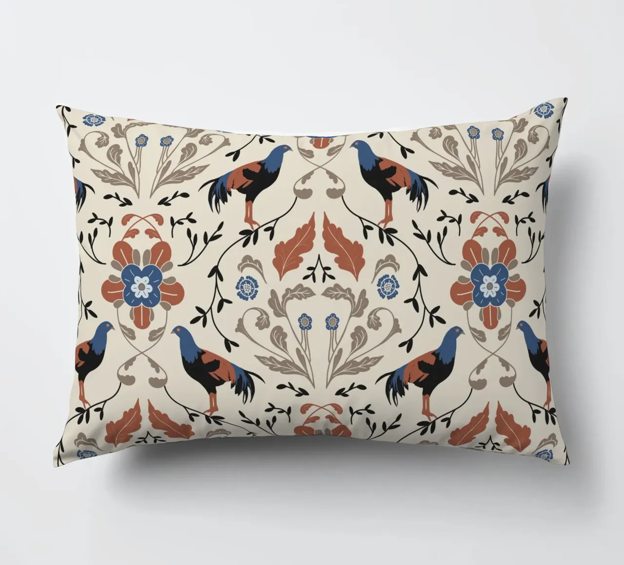 Bohemian Roosters Pattern cuscino da anisillustration