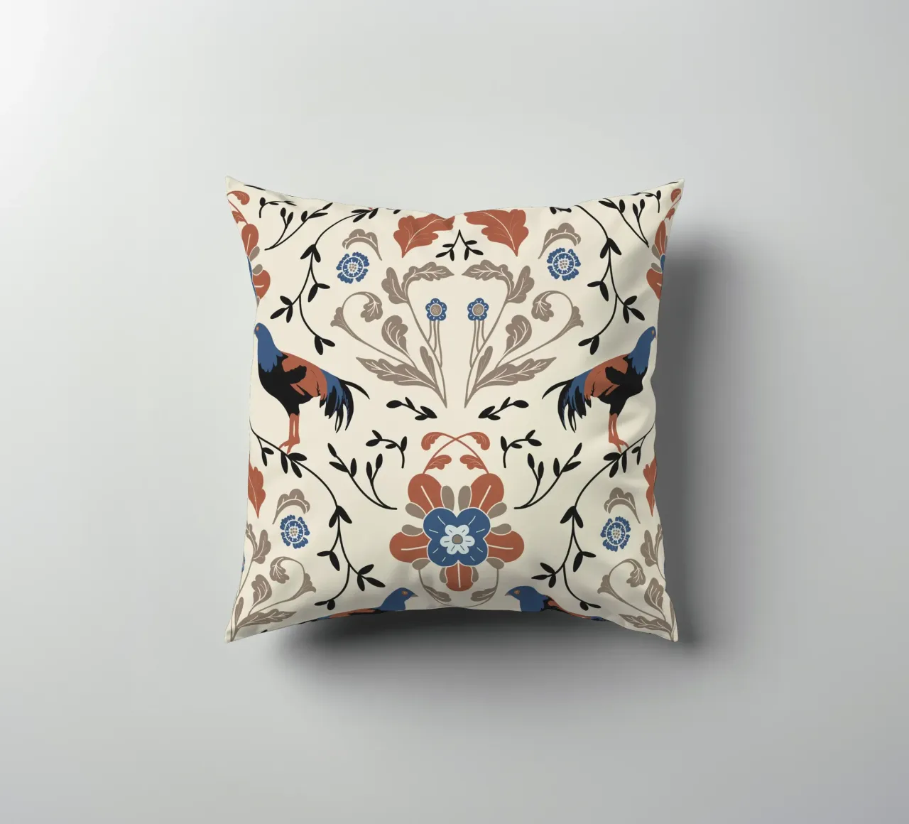 Bohemian Roosters Pattern cuscino da anisillustration