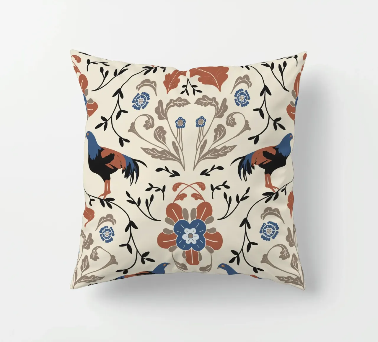 Bohemian Roosters Pattern cuscino da anisillustration