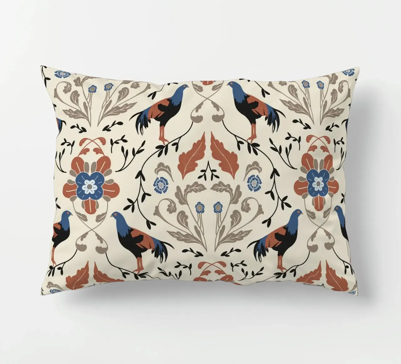 Bohemian Roosters Pattern cuscino da anisillustration