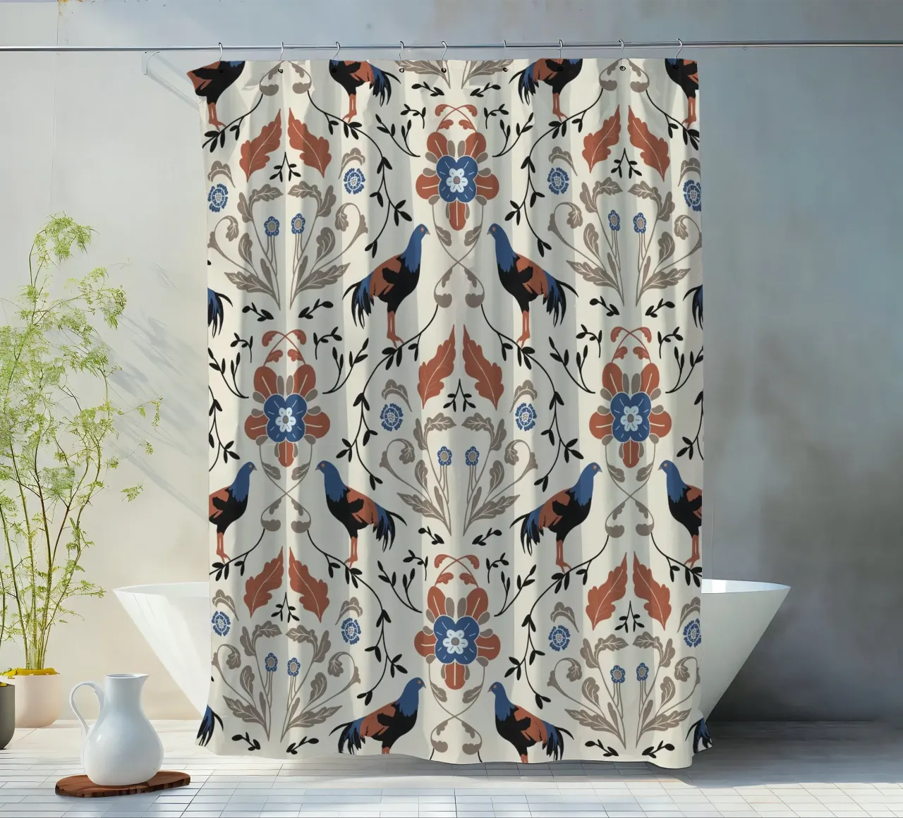 Bohemian Roosters Pattern tenda da doccia da anisillustration