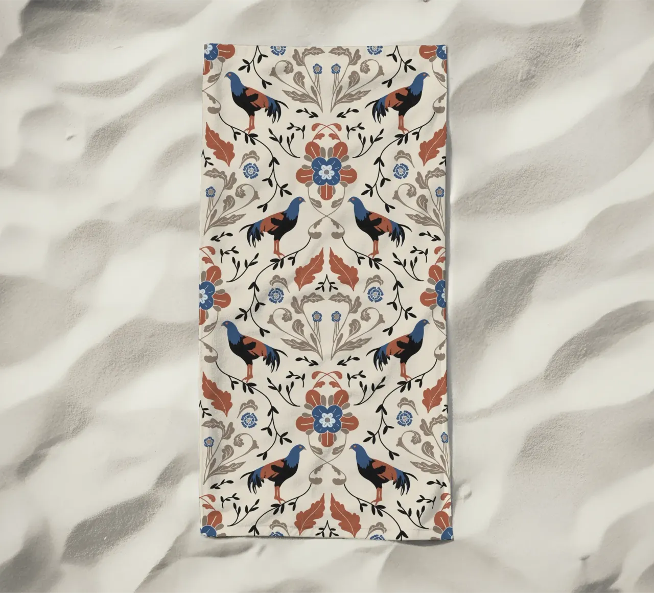 Bohemian Roosters Pattern telo mare da anisillustration