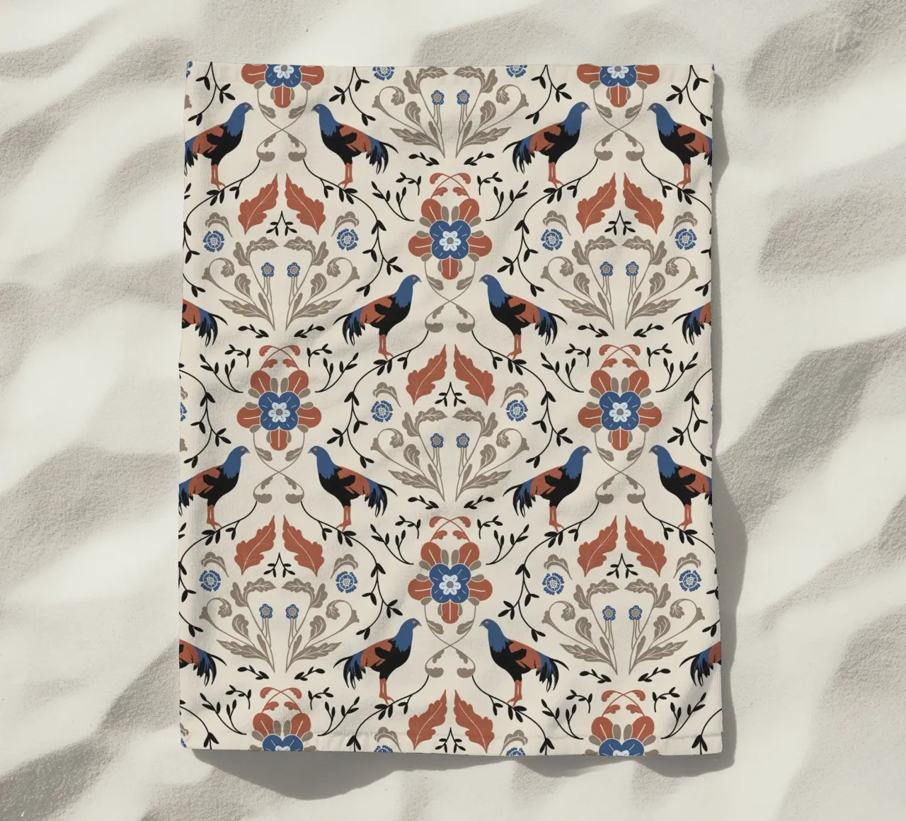 Bohemian Roosters Pattern telo mare da anisillustration