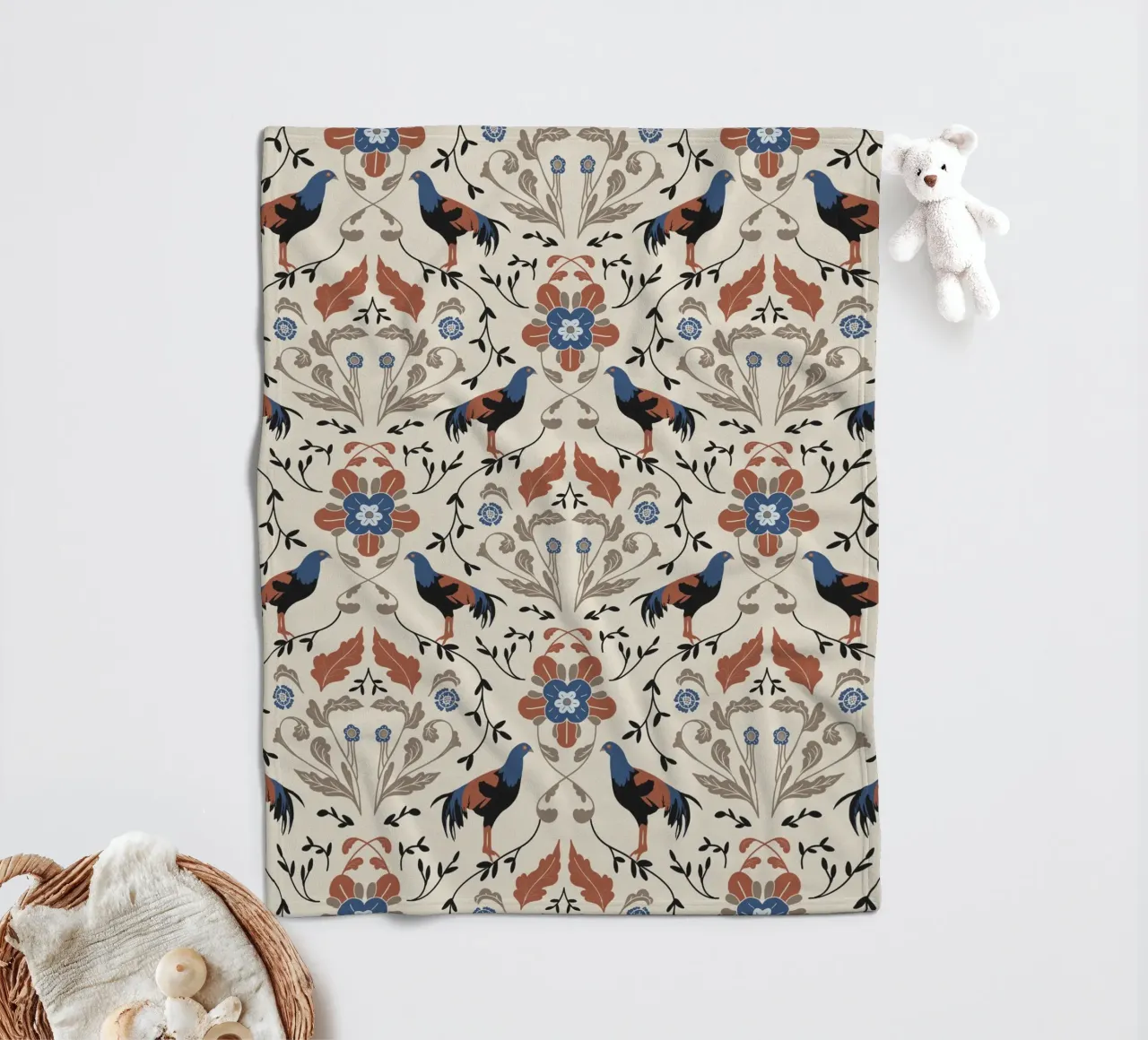Bohemian Roosters Pattern coperta in pile da anisillustration