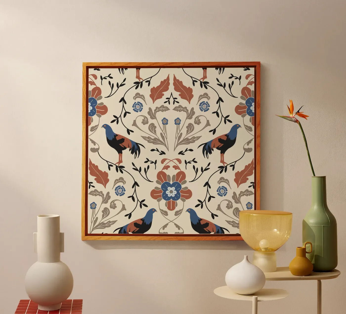 Bohemian Roosters Pattern acryl van anisillustration