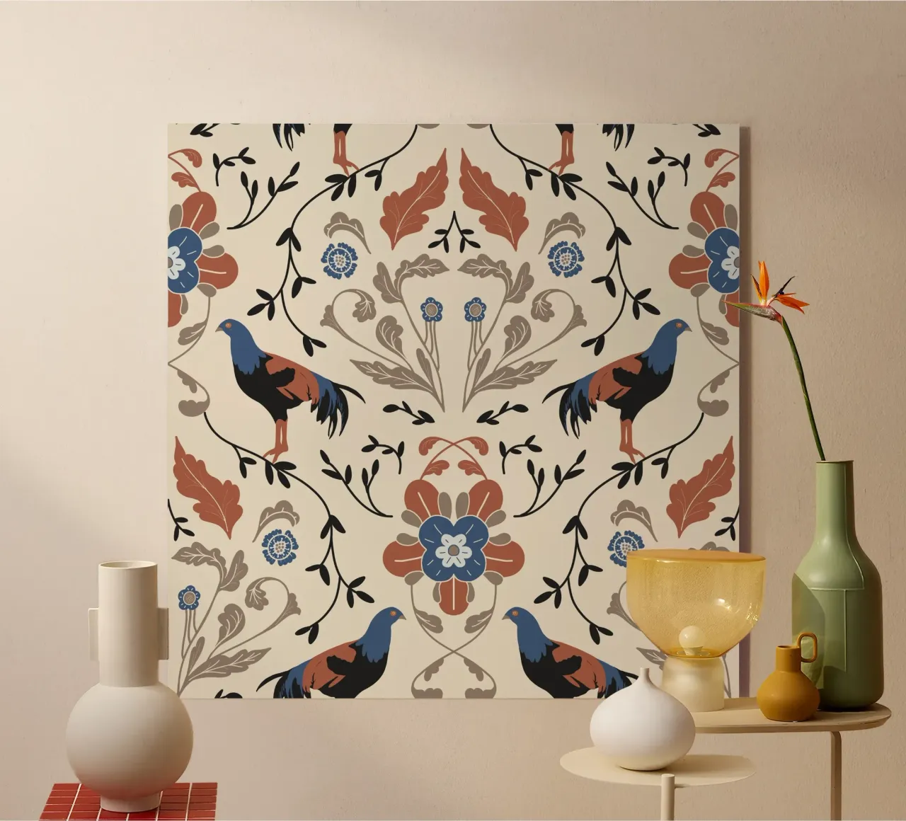 Bohemian Roosters Pattern plexiglass da anisillustration