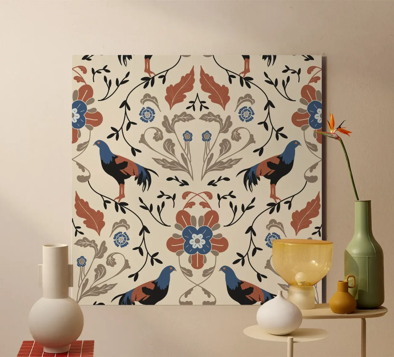 Bohemian Roosters Pattern pannello forex da anisillustration