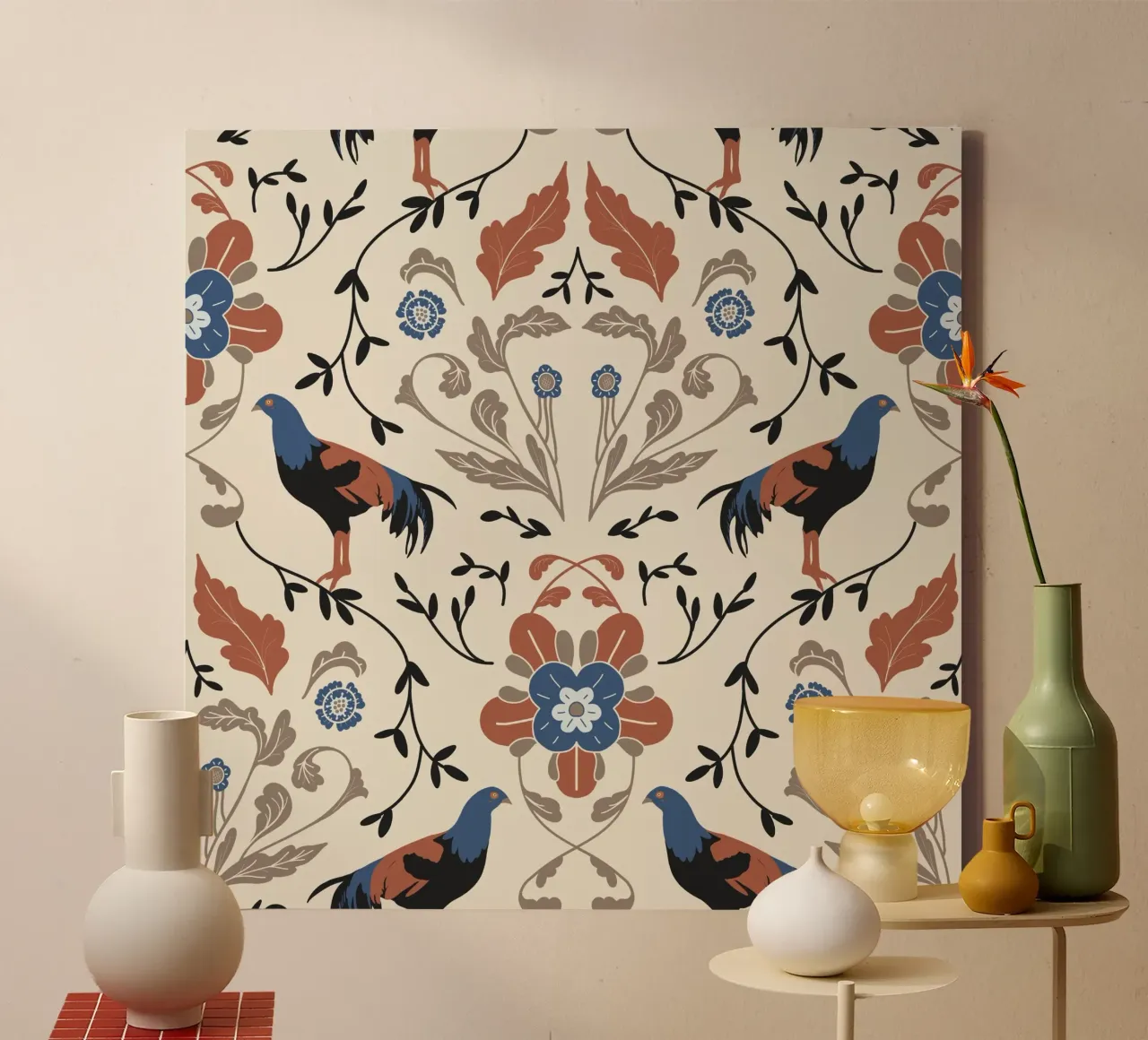 Bohemian Roosters Pattern tela da anisillustration