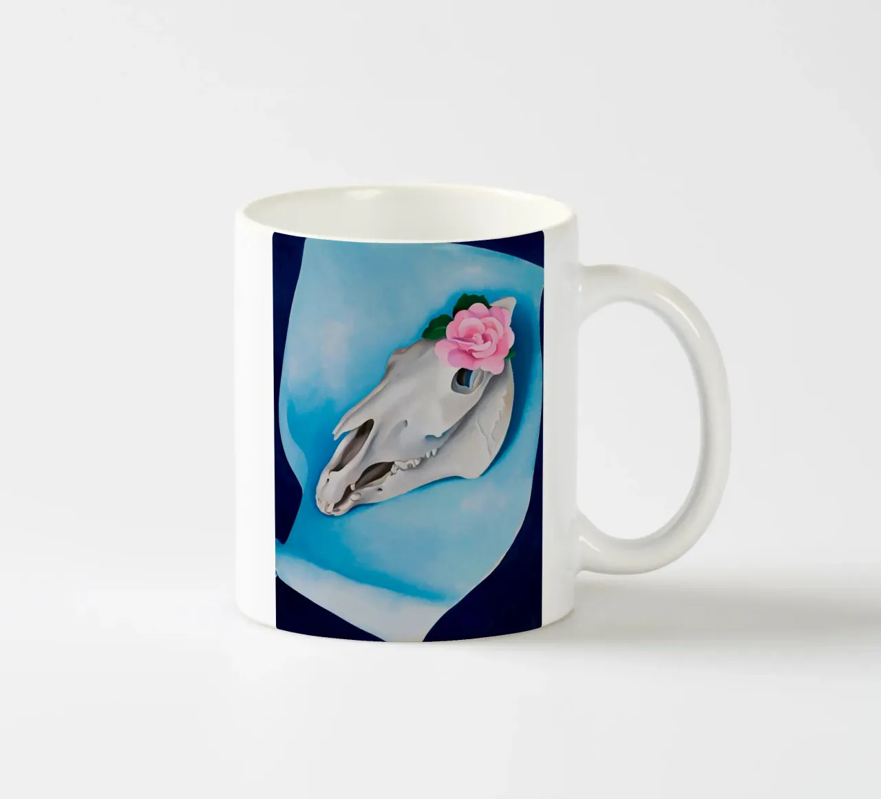 Georgia O'Keeffe - Horse's Skull with Pink Rose ceramic mug by Kinsley