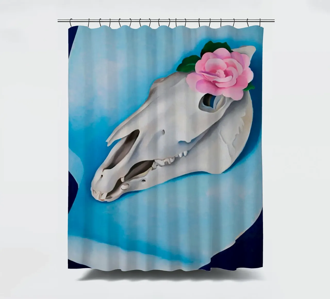 Georgia O'Keeffe - Horse's Skull with Pink Rose shower curtain by Kinsley