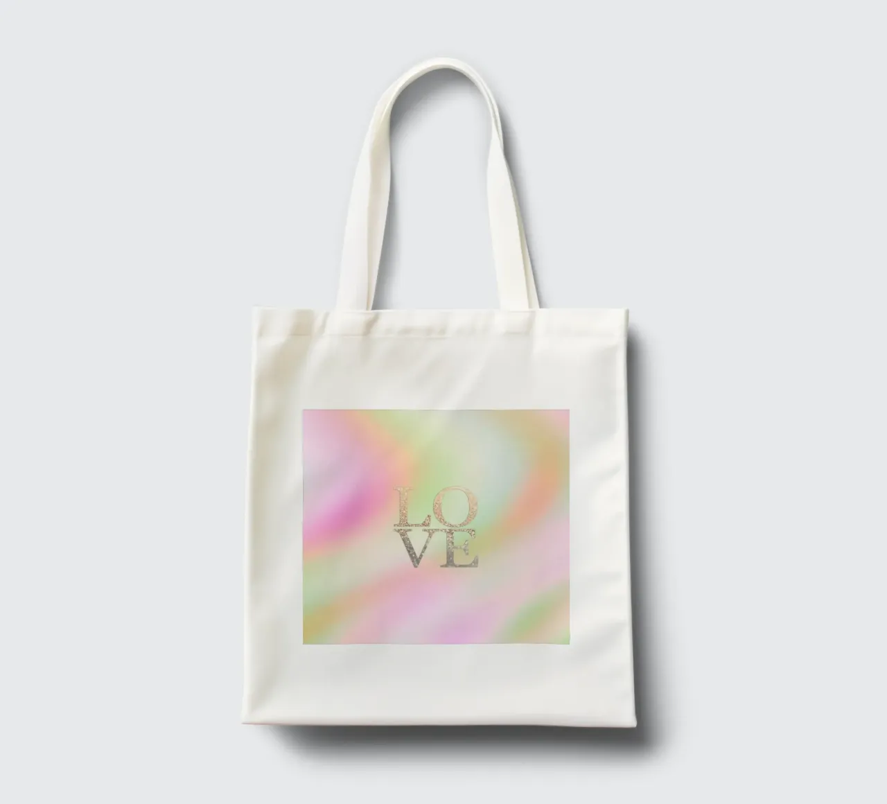 Gold LOVE Rainbow tote bag by Monika Strigel