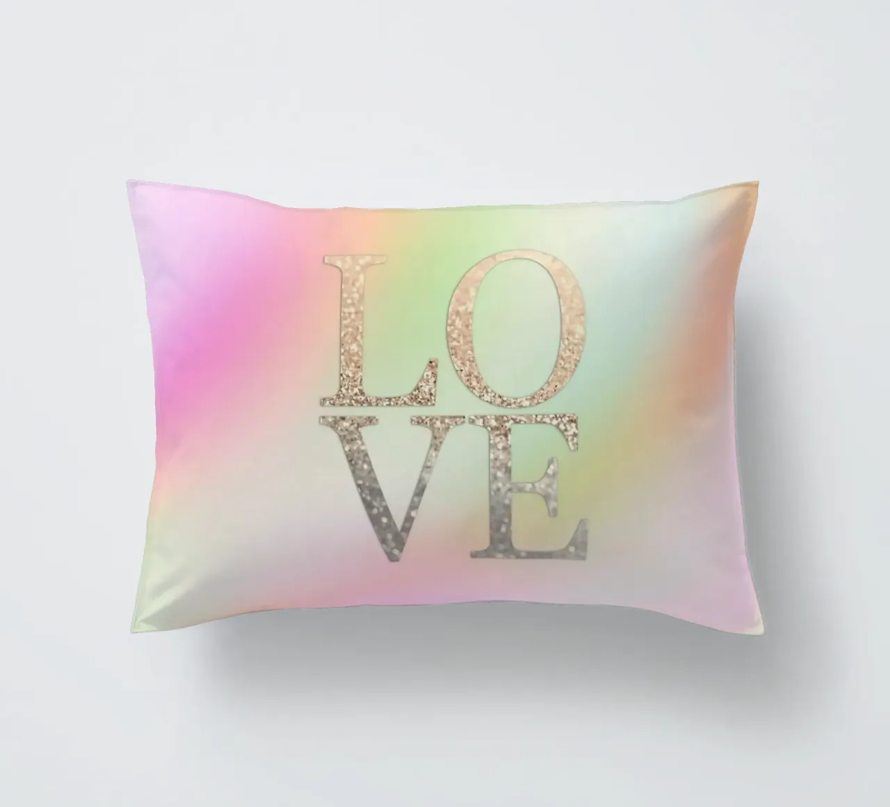 Gold LOVE Regenbogen Kissen von Monika Strigel
