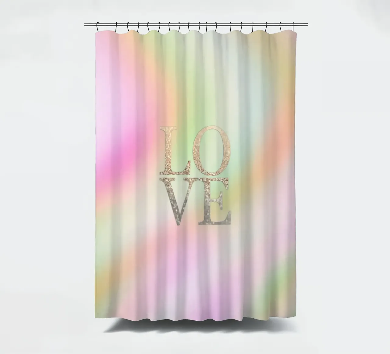 Gold LOVE Rainbow shower curtain by Monika Strigel