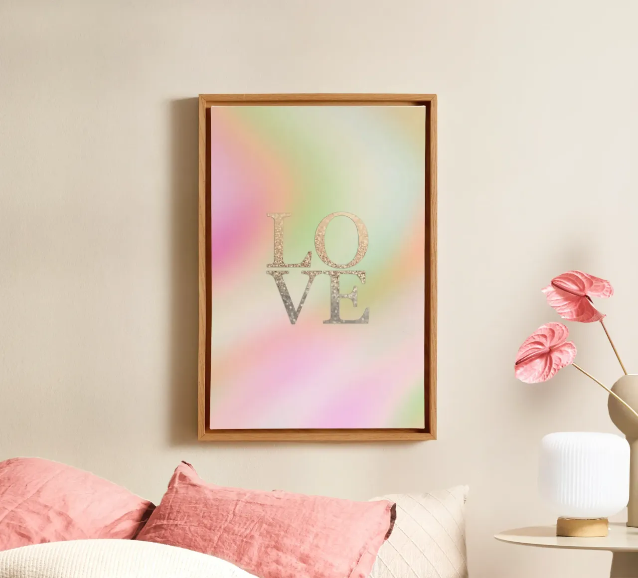 Goud LIEFDE Regenboog canvas met Baklijst van Monika Strigel