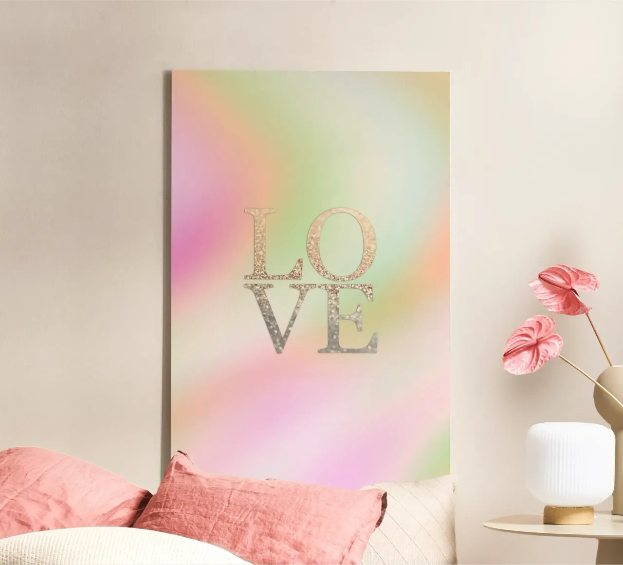 Goud LIEFDE Regenboog canvas met Baklijst van Monika Strigel
