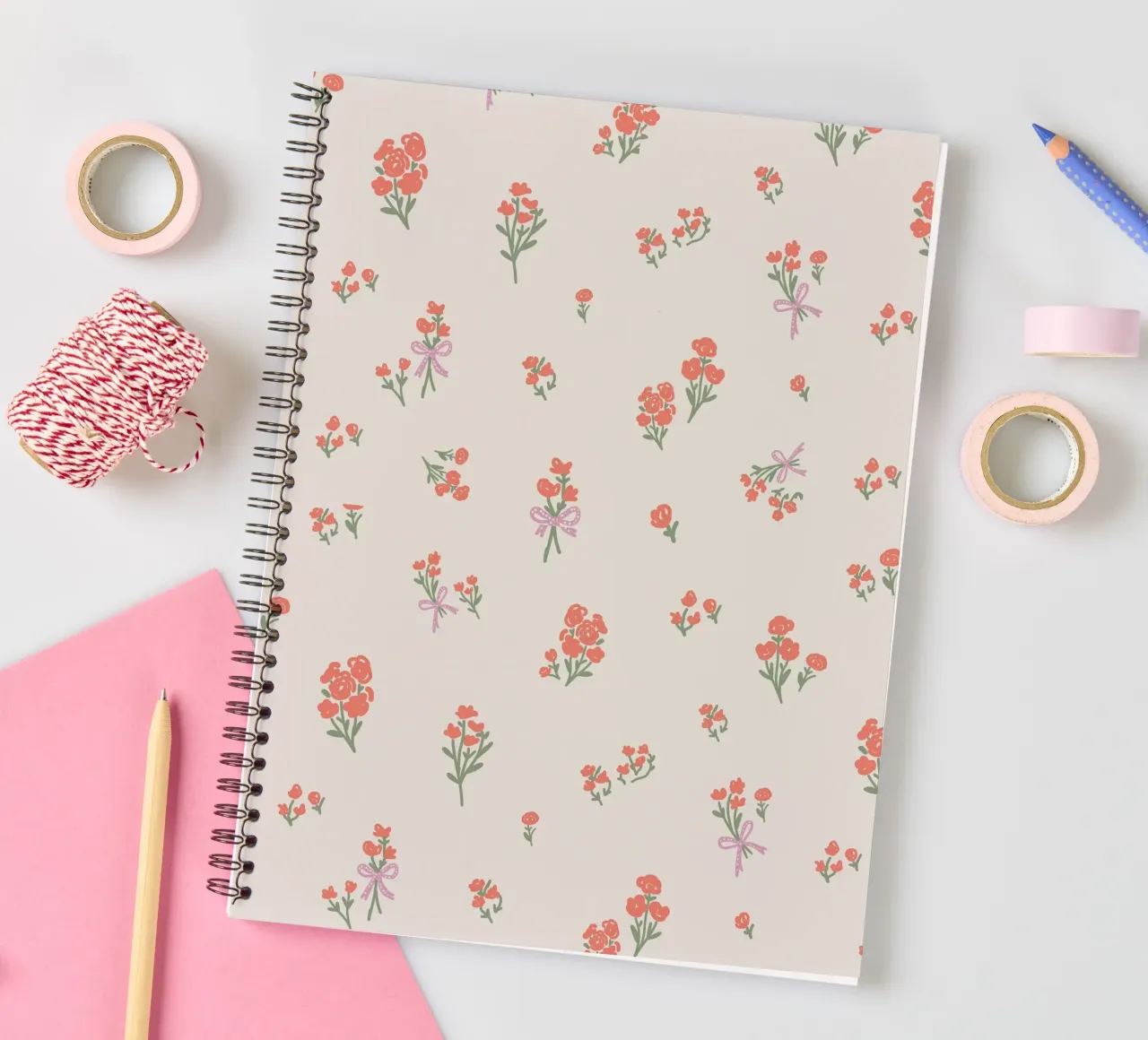 Tiny Red Flowers Pattern spiral notebook by anisillustration