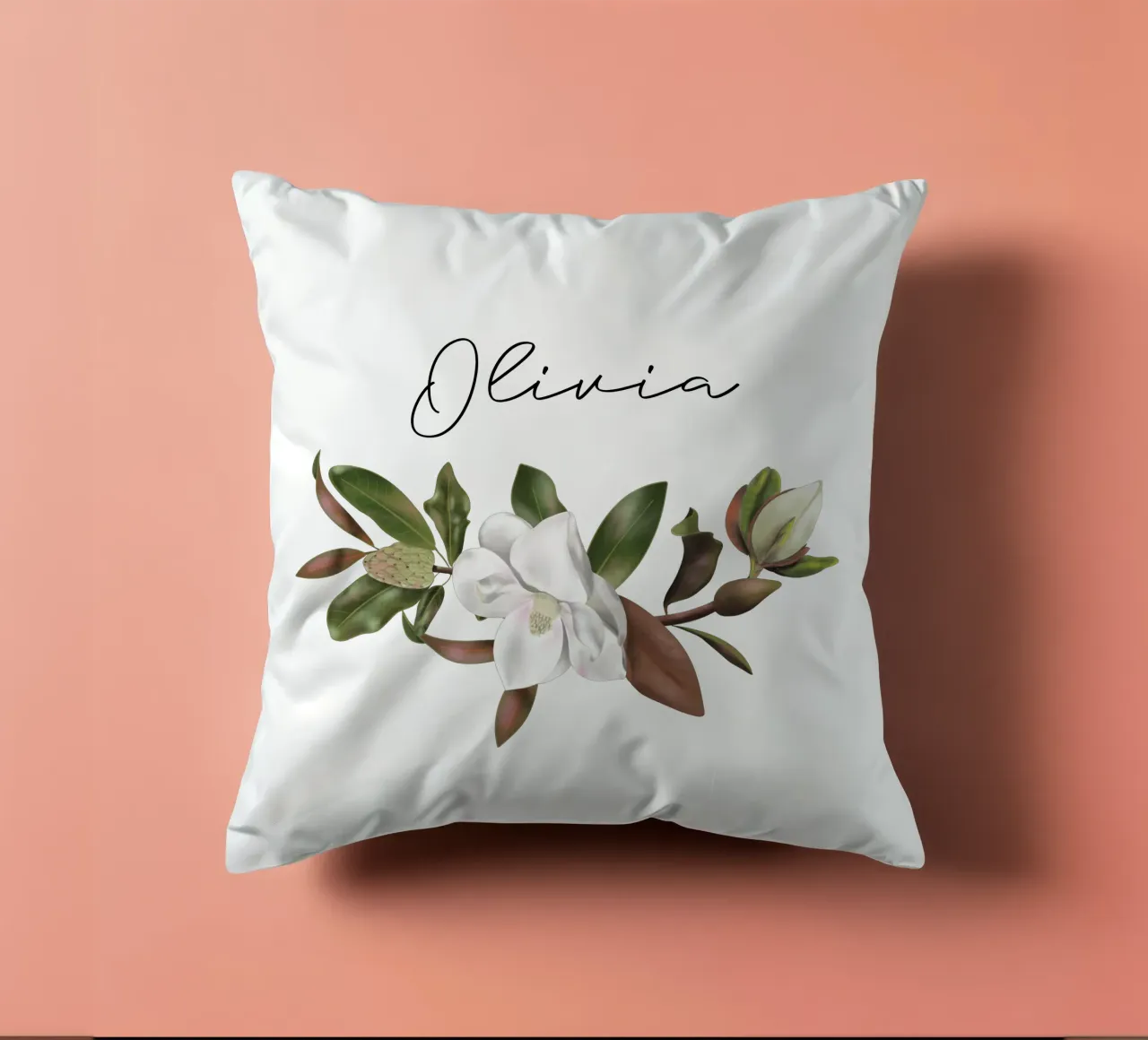 Magnolias bouquet with Name cuscino da anisillustration
