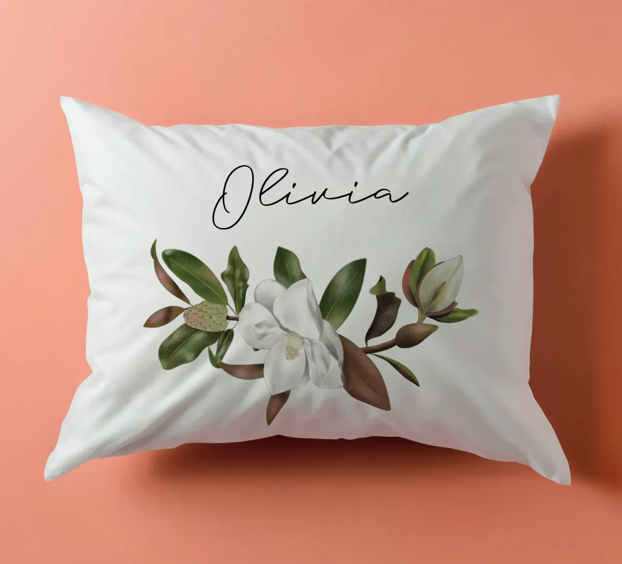 Magnolias bouquet with Name cuscino da anisillustration