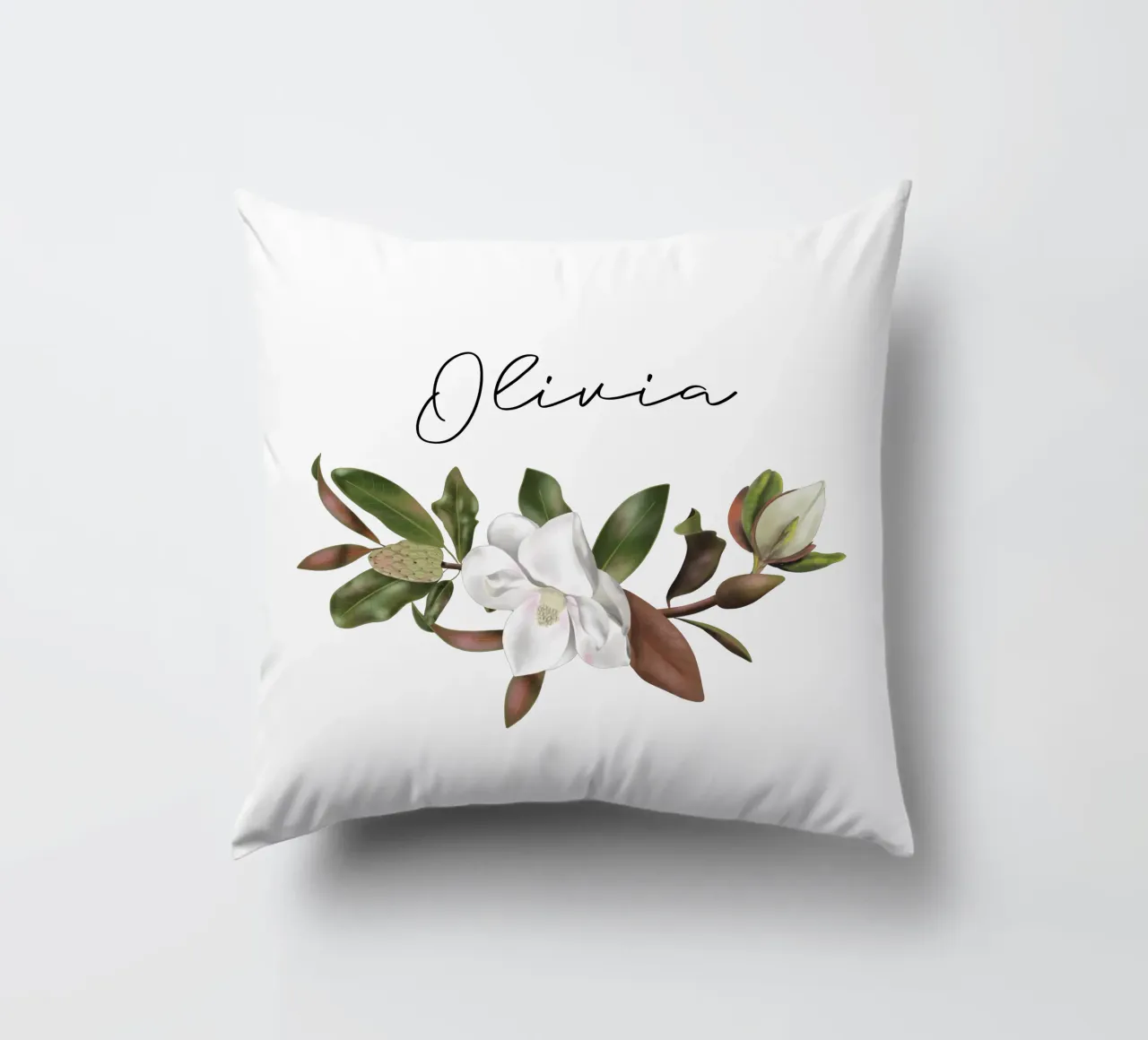 Magnolias bouquet with Name cuscino da anisillustration