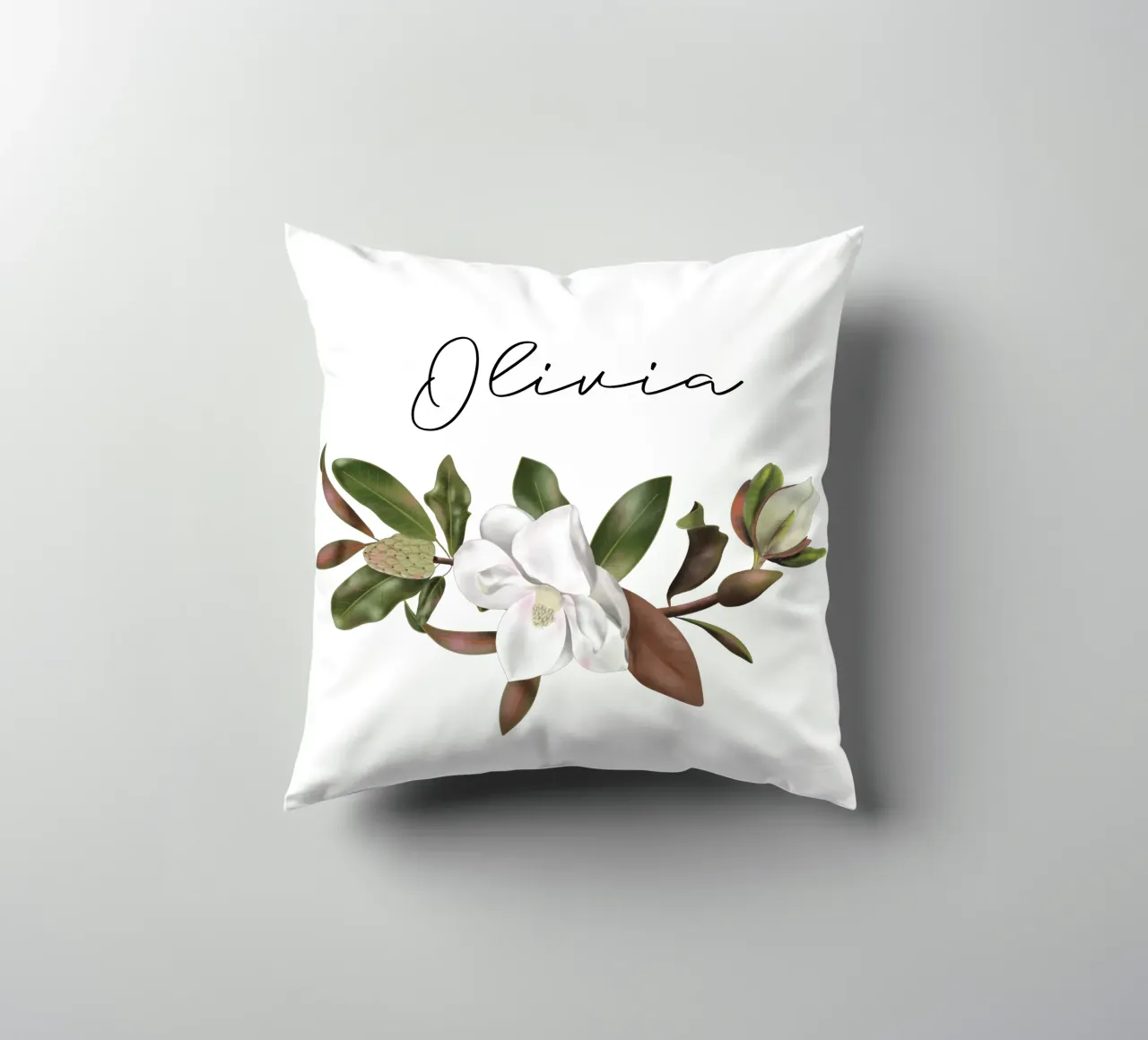 Magnolias bouquet with Name cuscino da anisillustration