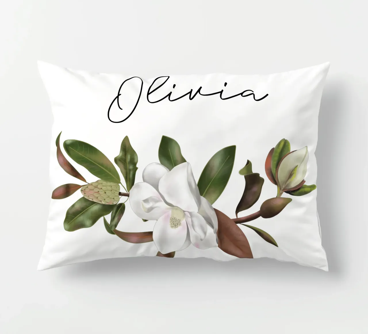 Magnolias bouquet with Name cuscino da anisillustration