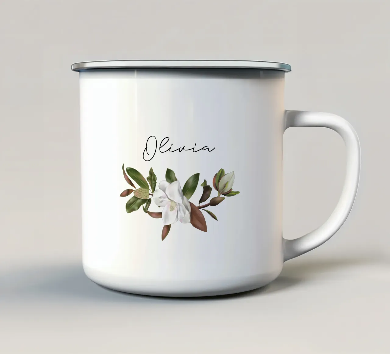 Magnolias bouquet with Name tazza in smalto da anisillustration