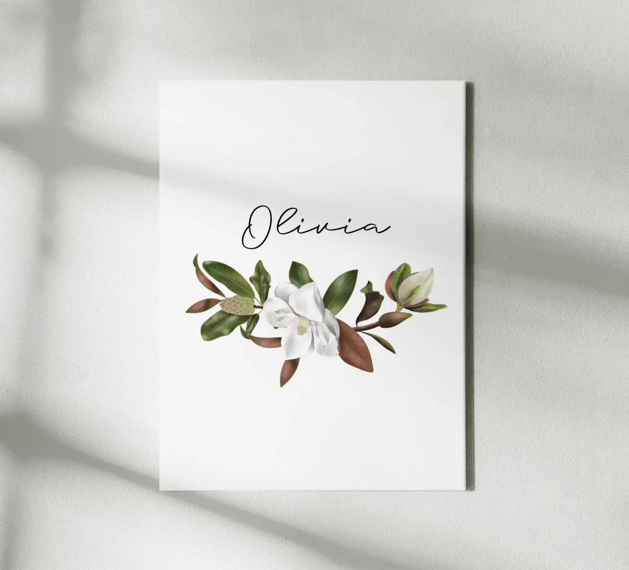 Magnolias bouquet with Name tela con Cornice a cassetta da anisillustration