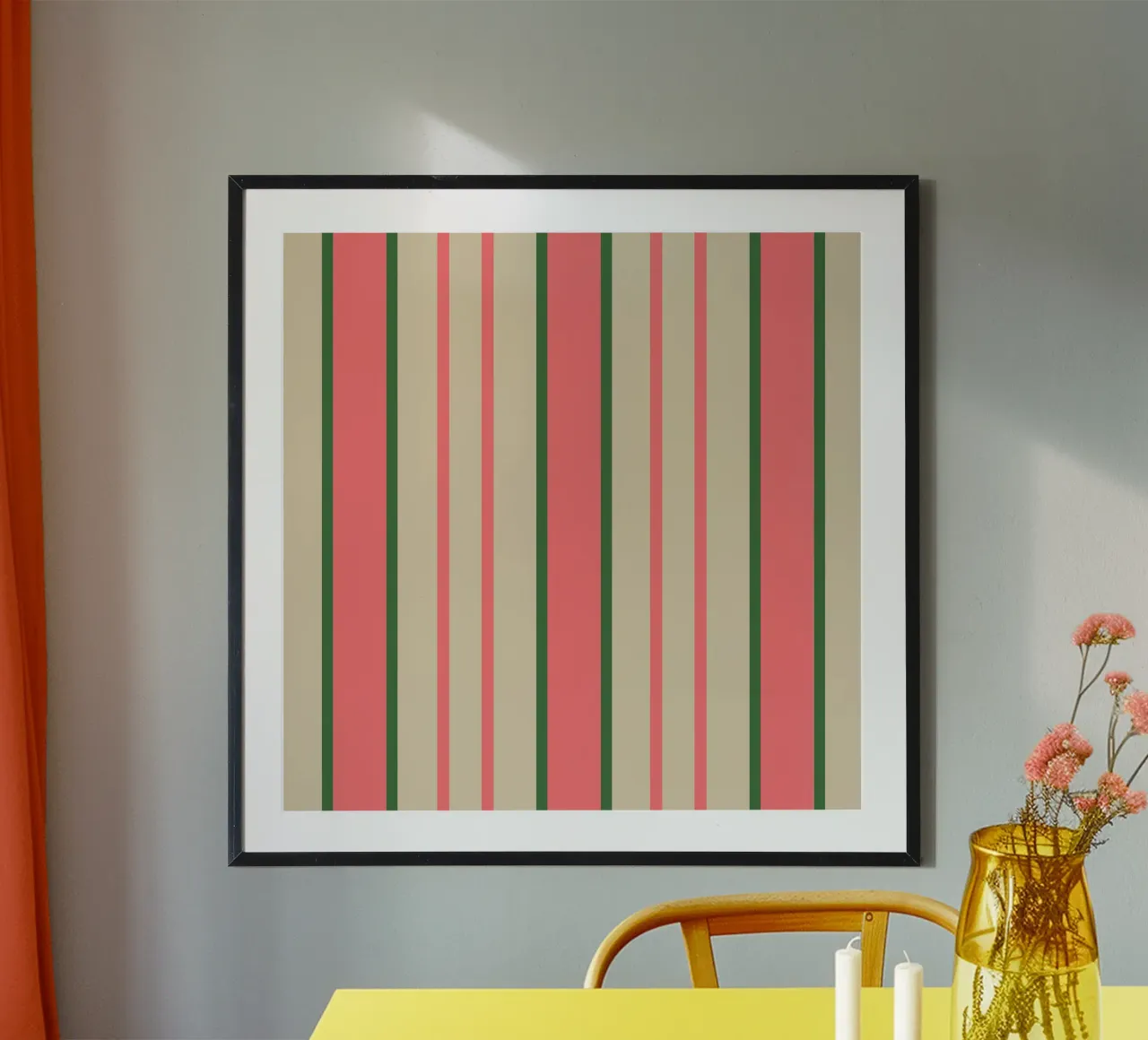 Pink- Green Regency Stripes poster with plastic frame by Victoriabeyer