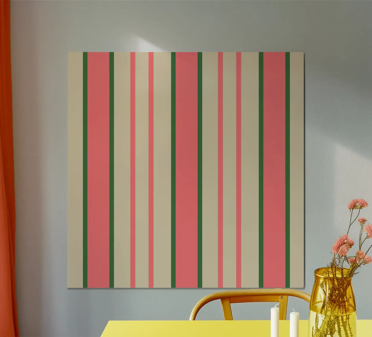 Pink- Green Regency Stripes poster with plastic frame by Victoriabeyer