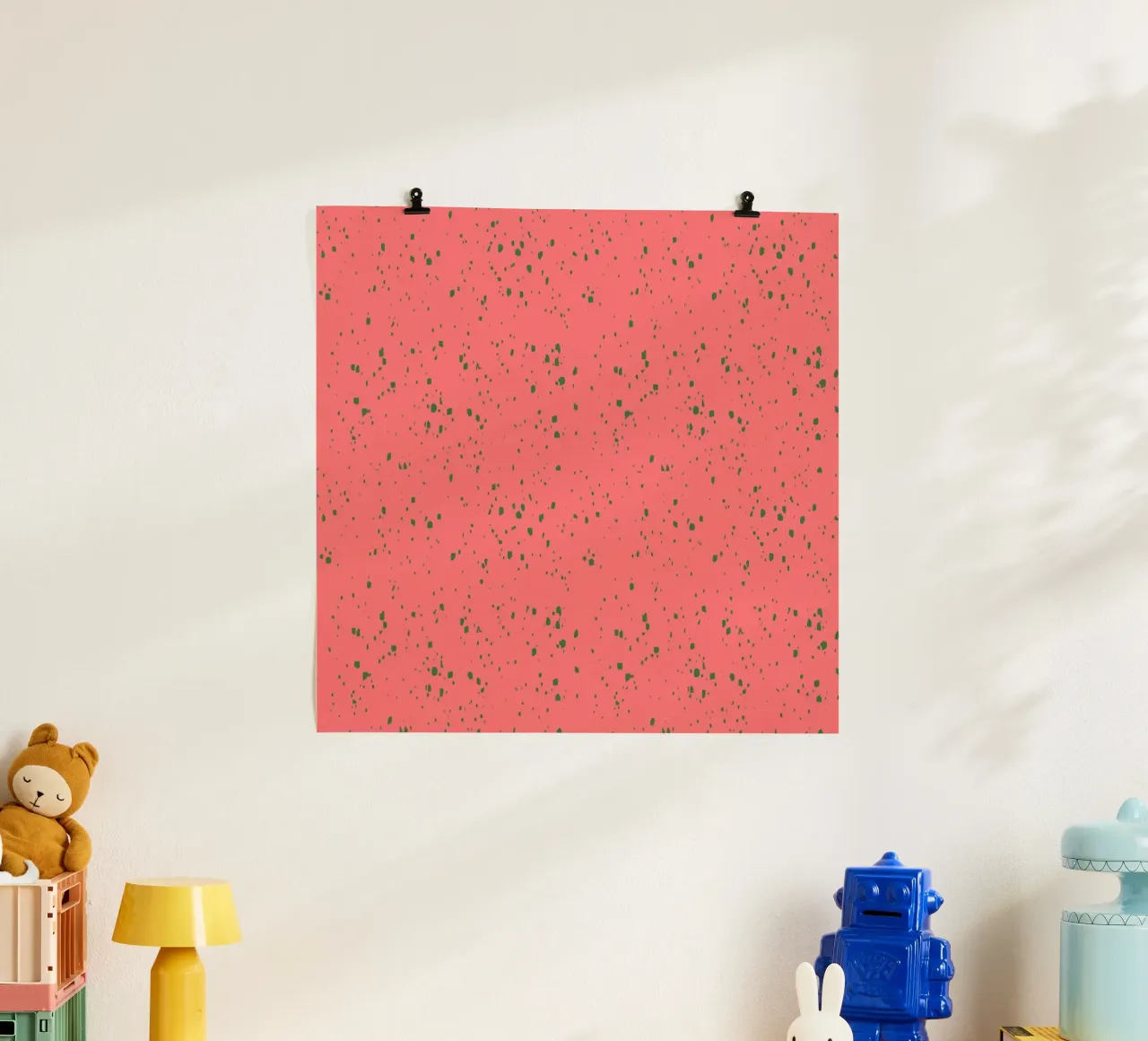 Pink Green Spatter poster with plastic frame by Victoriabeyer