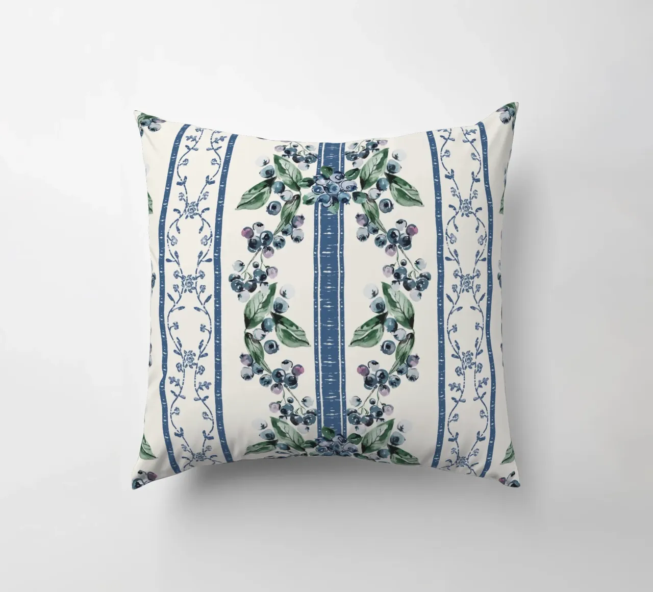 Blueberries Stripes Grandmillennial Pattern cuscino da anisillustration