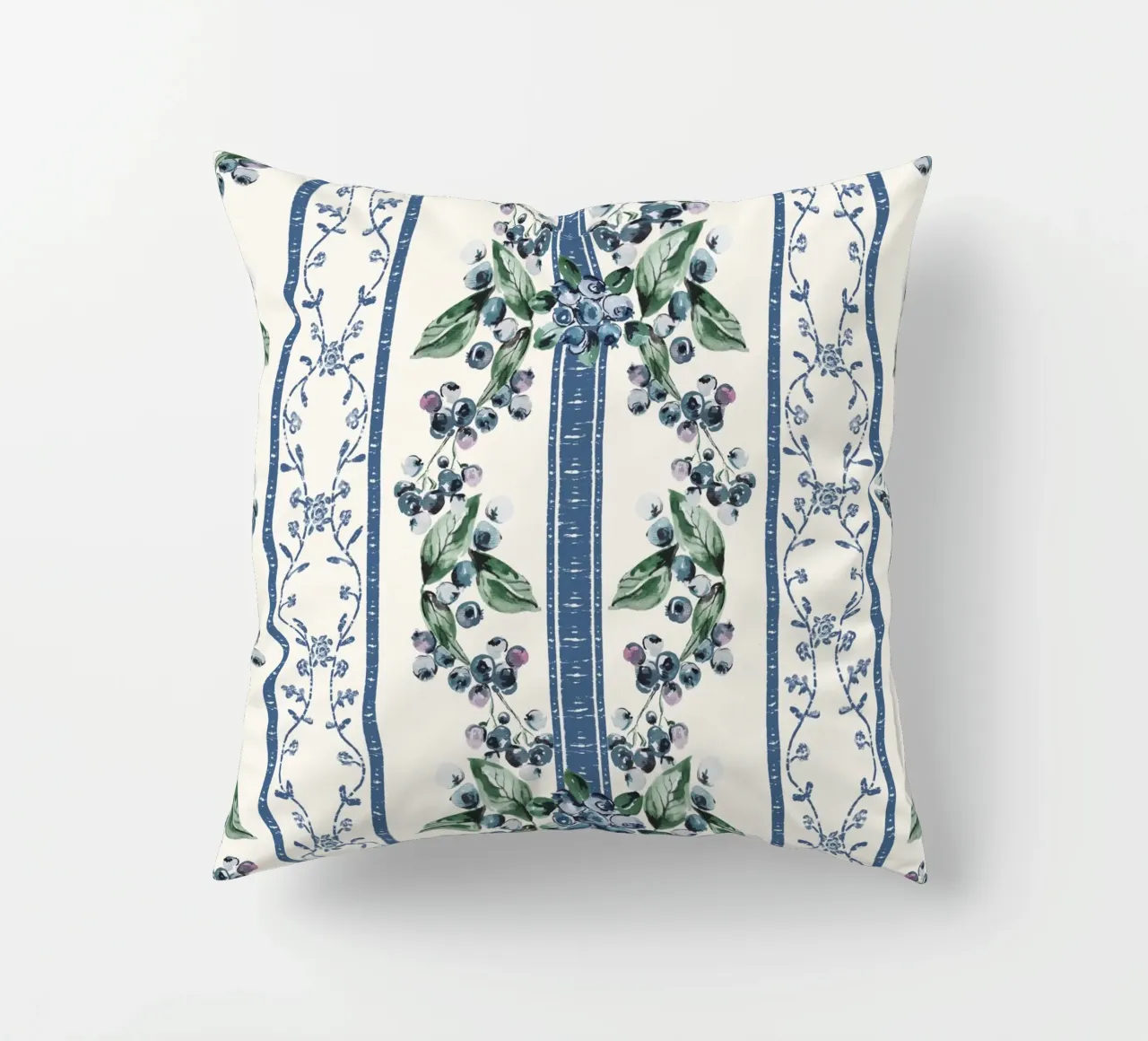 Blueberries Stripes Grandmillennial Pattern cuscino da anisillustration