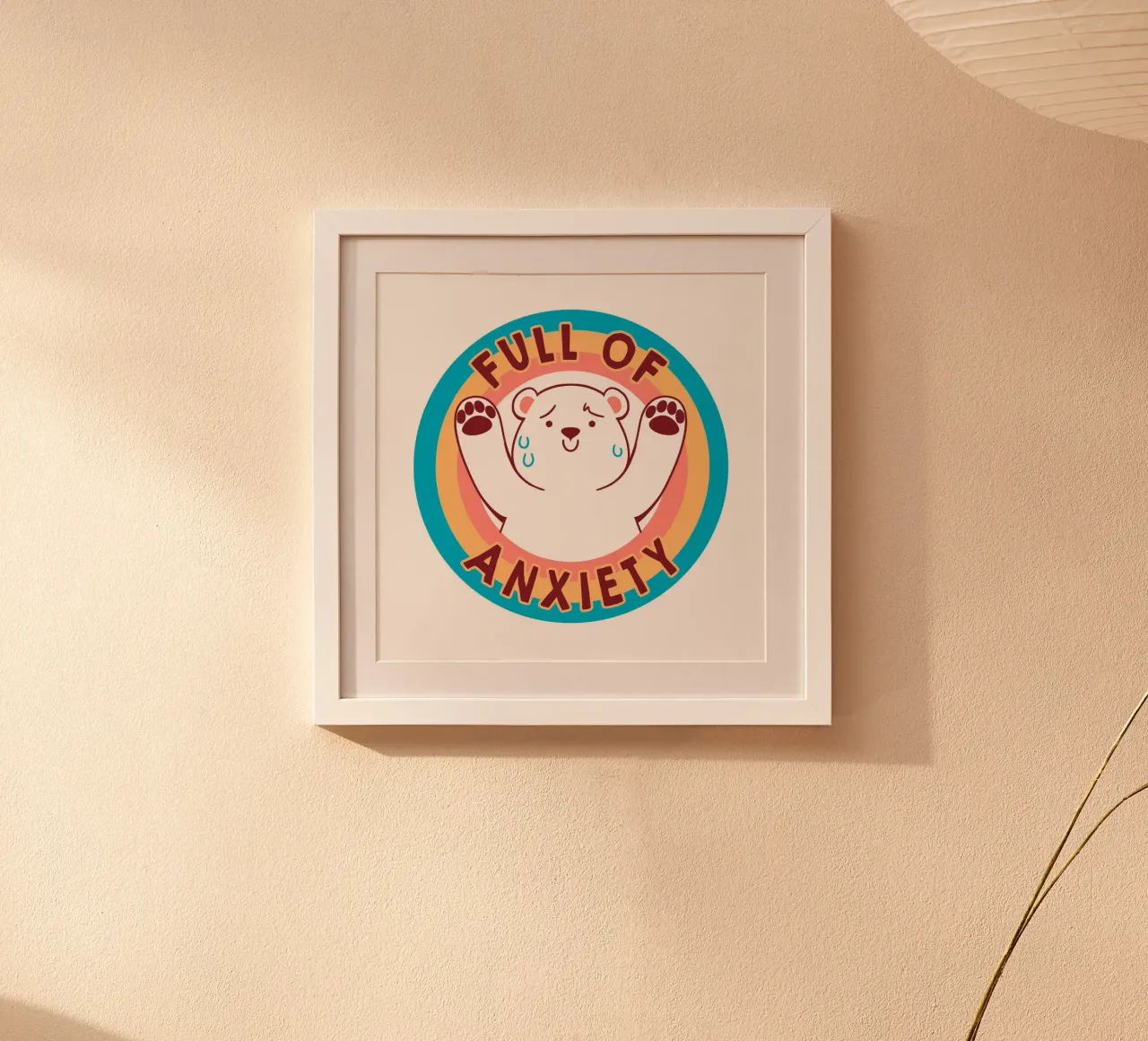 Full of Anxiety Rainbow Bear poster con telaio in legno da Tobe Fonseca